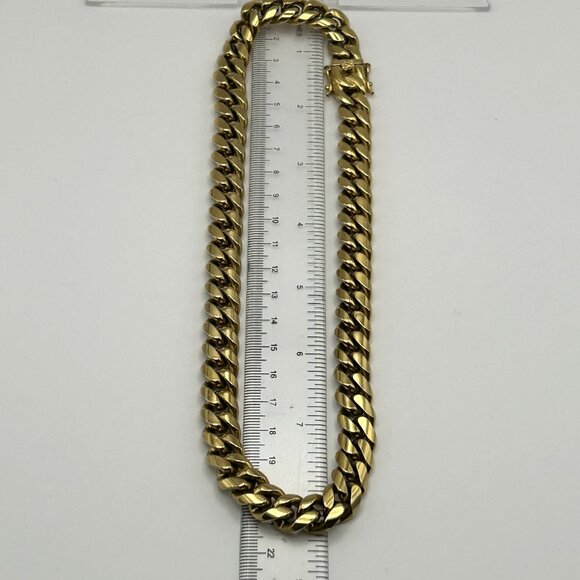 Past Midnight Heavy Gold Tone Cuban Link Necklace 18” Statement Jewelry 131g - Picture 5 of 14